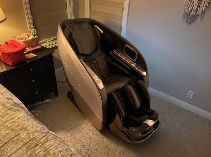 Customer massage chair setup in bedroom